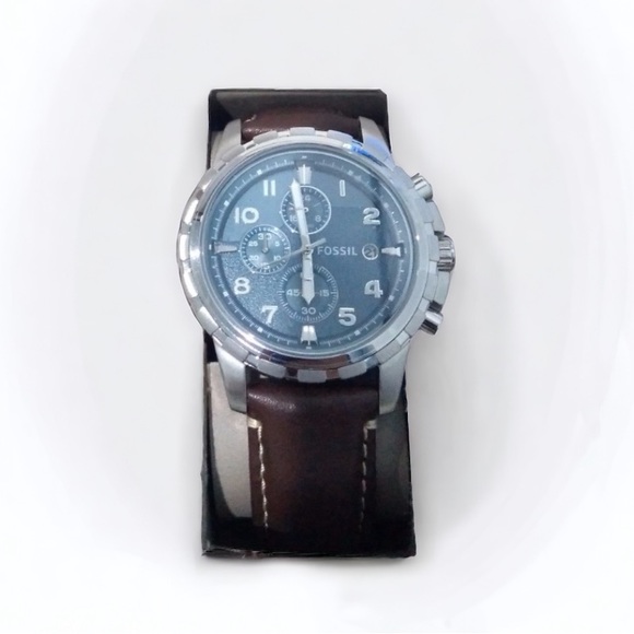 FOSSIL Dean Chronograph Blue Dial Brown Leather Men's Watch - Picture 10 of 10